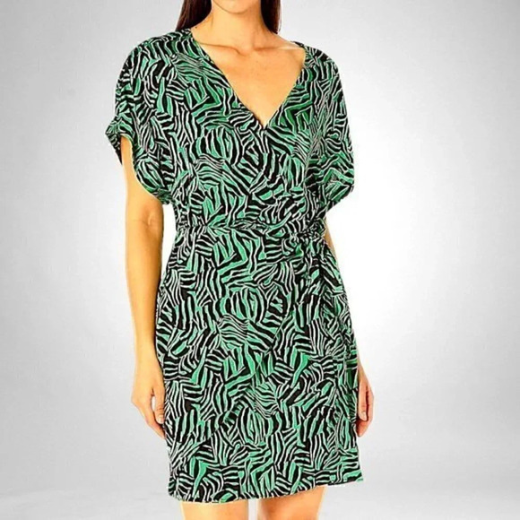 MICHAEL Michael Kors Womens Zebra-Print Tie Dress Green / Black ZEBRA - MEDIUM - Picture 5 of 7